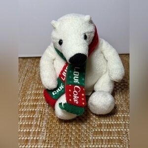 COCA COLA Vintage 4 Inch Mini White Bear with Red & Green Scarf "Love Coke"